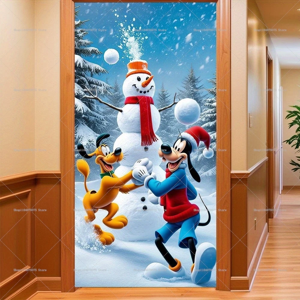 1pc Disney Mickey Minnie Door Cover Banner Christmas Party Photography Background Indoor Outdoor Porch Background Decorations