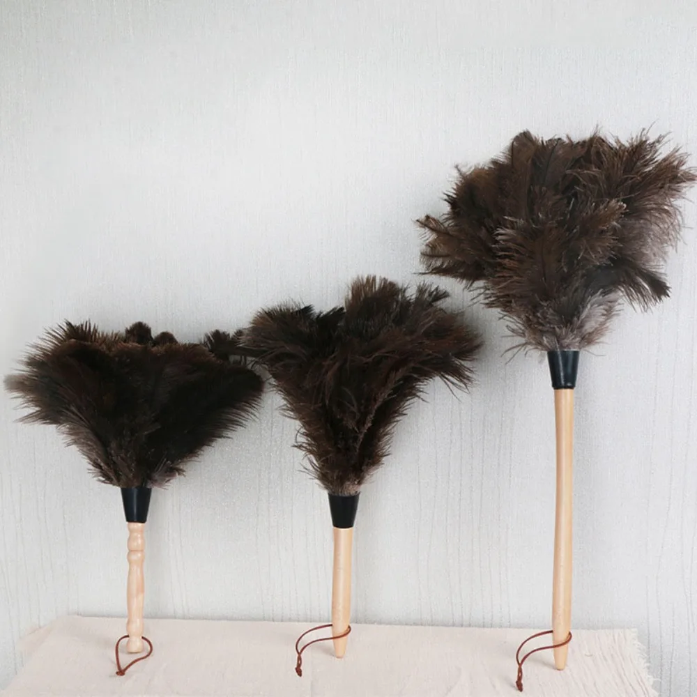 Dust Removal Cleaner Wooden Hand Feather Duster Household Dust Removal Ostrich Feather Fur Brush Duster Ostrich Feather Brush