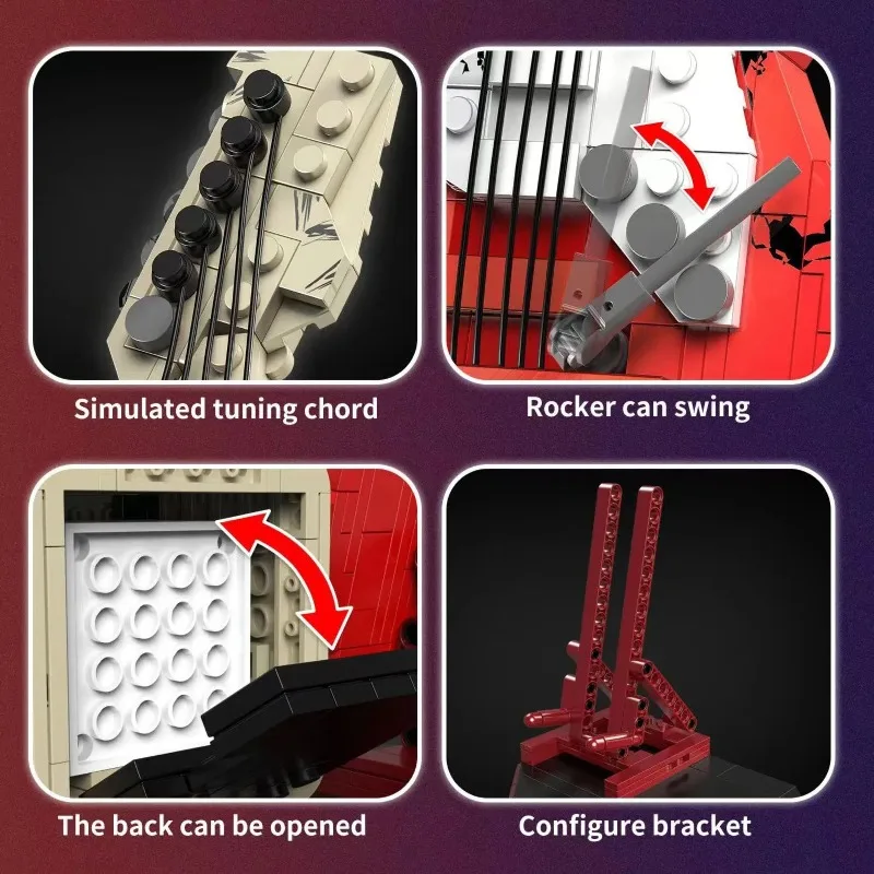 500 pezzi musica creativa Bluetooth chitarra elettrica e banda di chitarra blocchi di costruzione giocattoli da costruzione regalo per bambini bambini