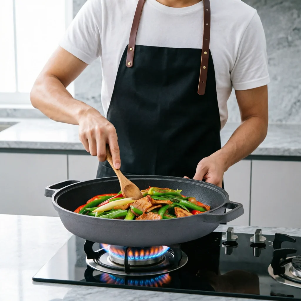 Immagine 7: Padella in ghisa, griglia in ghisa con doppio manico, 25 cm, antiaderente, per carne, pesce, verdure.