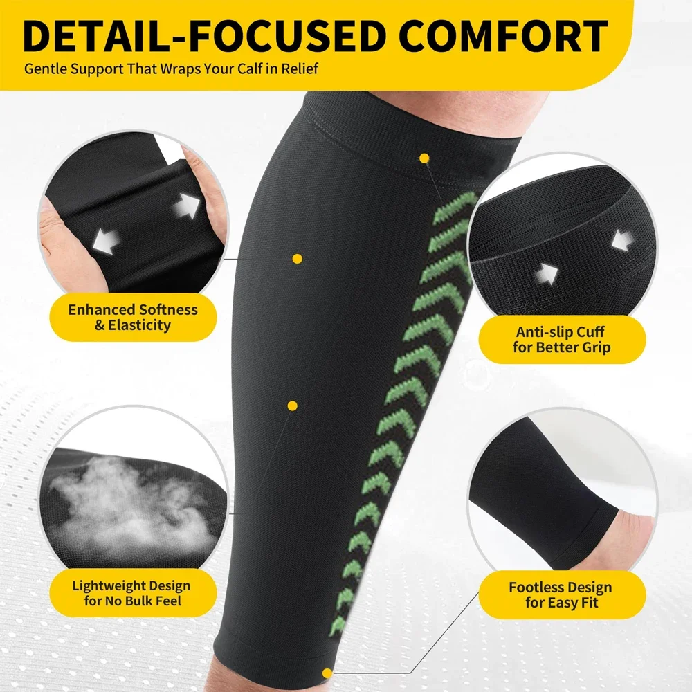 1 Pair Compression Calf Sleeves (20-30mmHg) for Men & Women Perfect Option to Compression Socks for Running Travel Nursing