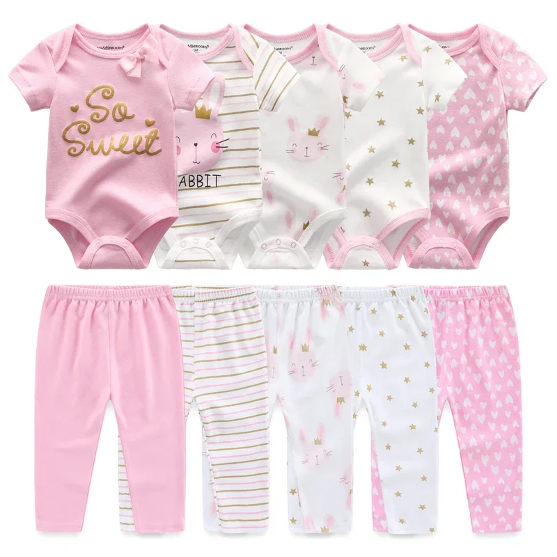 10 Pcs/Lot Four Seasons Fashion Unisex Baby Boy Girl Clothing Set Soft Newborn Bodysuits+Pants Infant Outfit Gift