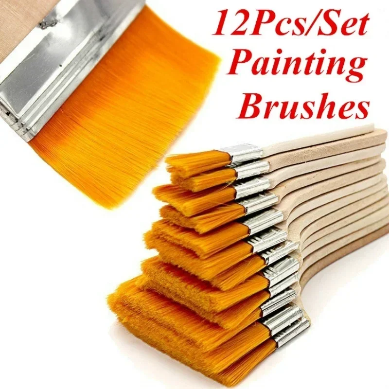 12Pcs/Set Wooden Oil Painting Brushes Artist Watercolor Acrylic Panit Art Supplies Limner Tools for School Student Stationery