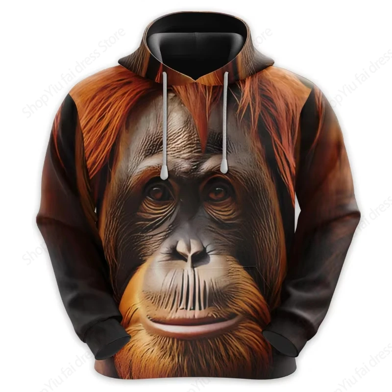 Sweat à capuche imprimé singe animal pour hommes et femmes, sweats à capuche drôles, sweat-shirt ajuster ille parodie, manteau garçon, survêtement de rue, mode