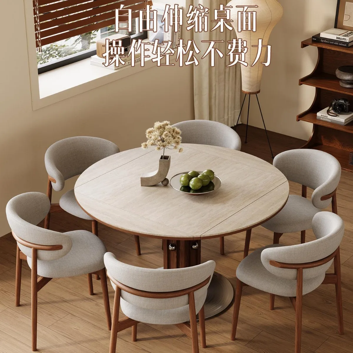 French Medieval Style Solid Wood Folding Dining Table 2025 New Telescopic Variable Round Table Slate American Home Small Apartme