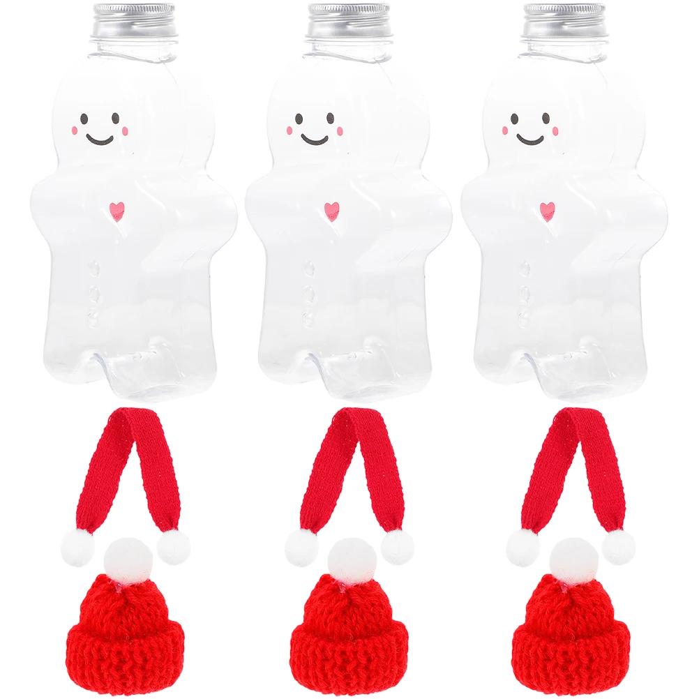 

3 Sets Drinks Bottle Gingerbread Man Plastic Bottles with Caps Juice Containers for Juicing