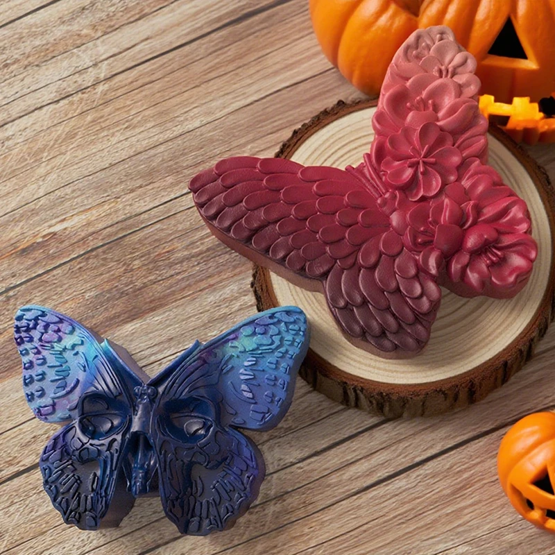 1 Stück, DIY Halloween Schmetterling Serie Kerze Silikonform Totenkopf Schlangenkopf Dekoration Handgemachte Seife Gips Backmodell Oder