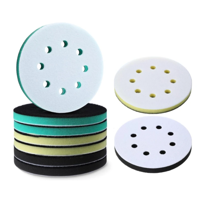 

A01F-9 Pcs Foam Sanding Pads 5 Inch 8 Holes Orbital Sander Foam Pad Interface Hook And Loop Soft Medium Hard Sponge Cushion