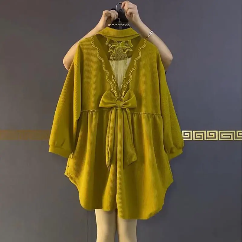 

Women's Clothing Solid Color Spring Autumn Casual Pocket Single-breasted Blouse Office Lady Sweet Lace Spliced Shirt Fashion Bow