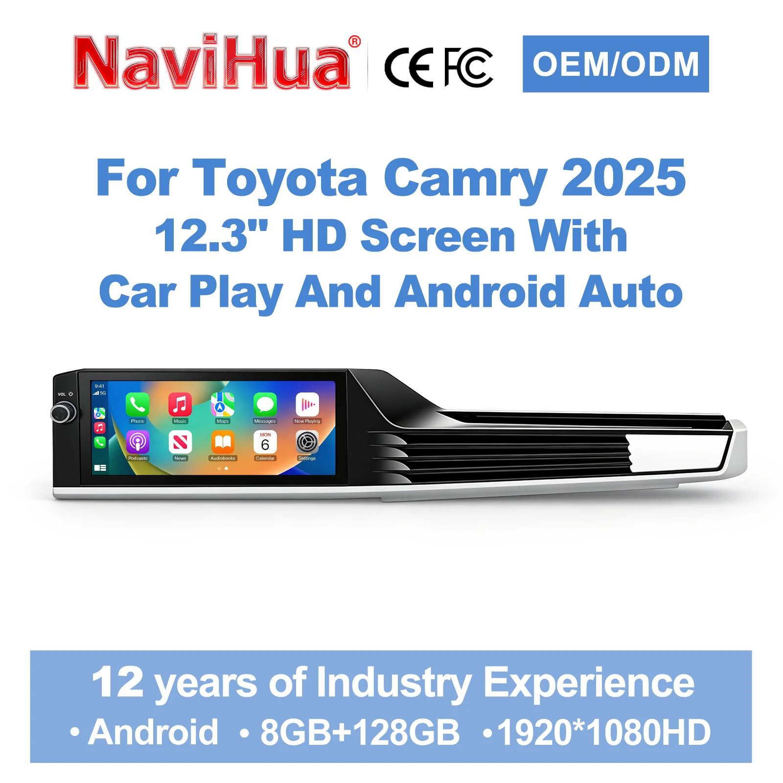 

Navihua Новинка: 12.3'' Android автомагнитола с GPS-навигацией для Toyota Camry 2025, мультимедийная система Carplay Auto Stereo с DSP