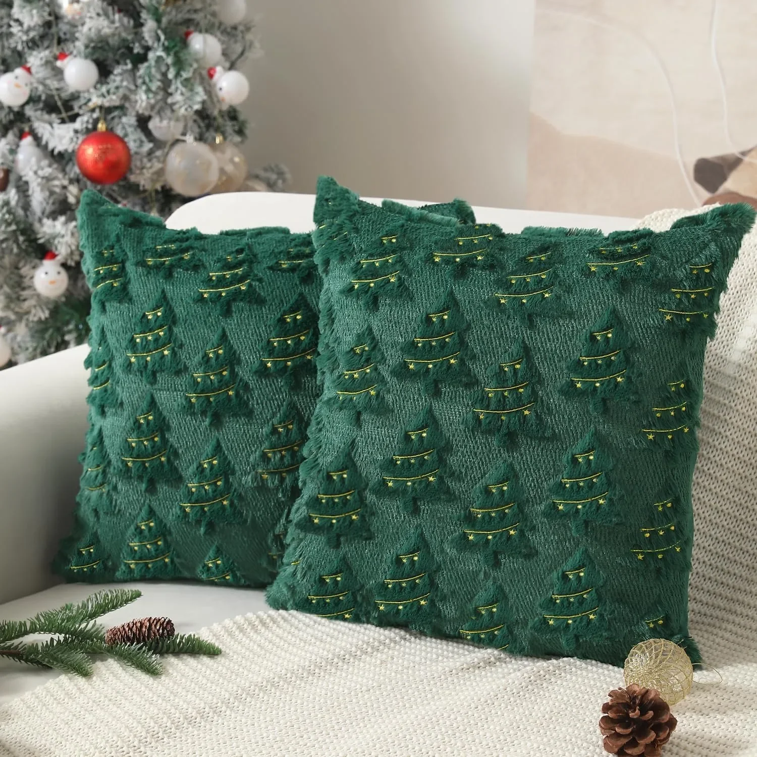 

Christmas Pillow Covers Winter Decorations Autumn Green Pumpkin Throw Pillow Cases Soft Plush Faux Fur Wool Couch Cushion Case