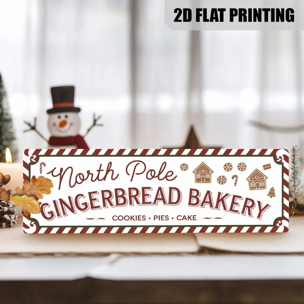 [2D Flat] 1pc North Pole Gingerbread Bakery Christmas Metal Wall Sign (Only For Decoration)