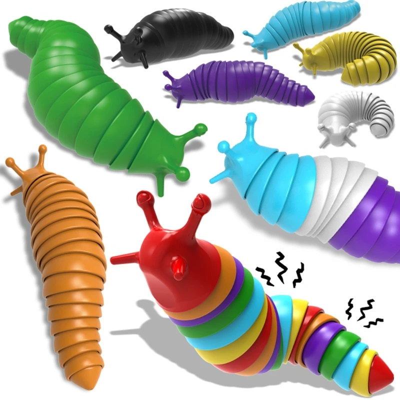 

19cm Plastic Caterpillar Figures Children Fingertip Slug Toy with Groove Portable Sensory Stress Relief Toys for Adults Kids