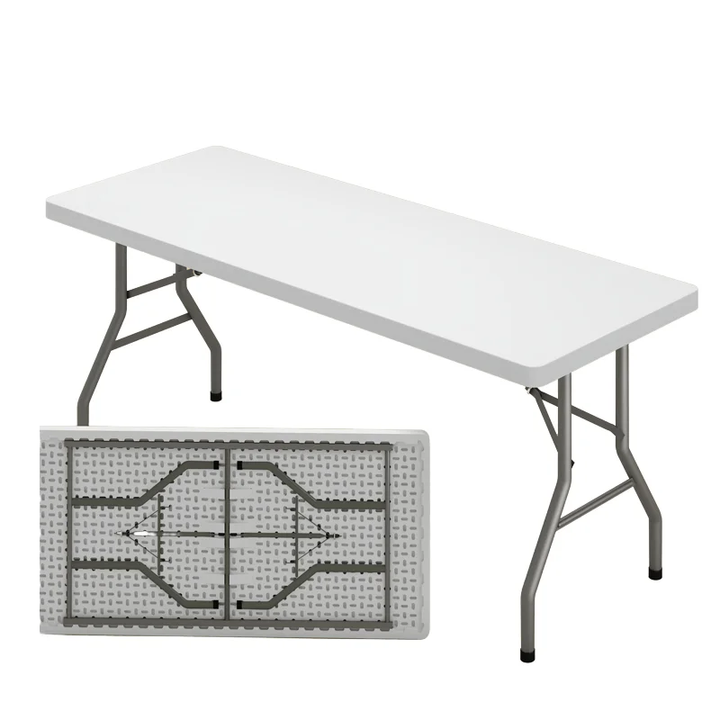 โต๊ะพลาสติกพับได้ทรงสี่เหลี่ยมผืนผ้า ขนาด 6 ฟุต สีขาว กันน้ำ ปรับระดับได้ เหมาะสำหรับตั้งแคมป์ รับประทานอาหาร โรงพยาบาล และใช้งานกลางแจ้ง