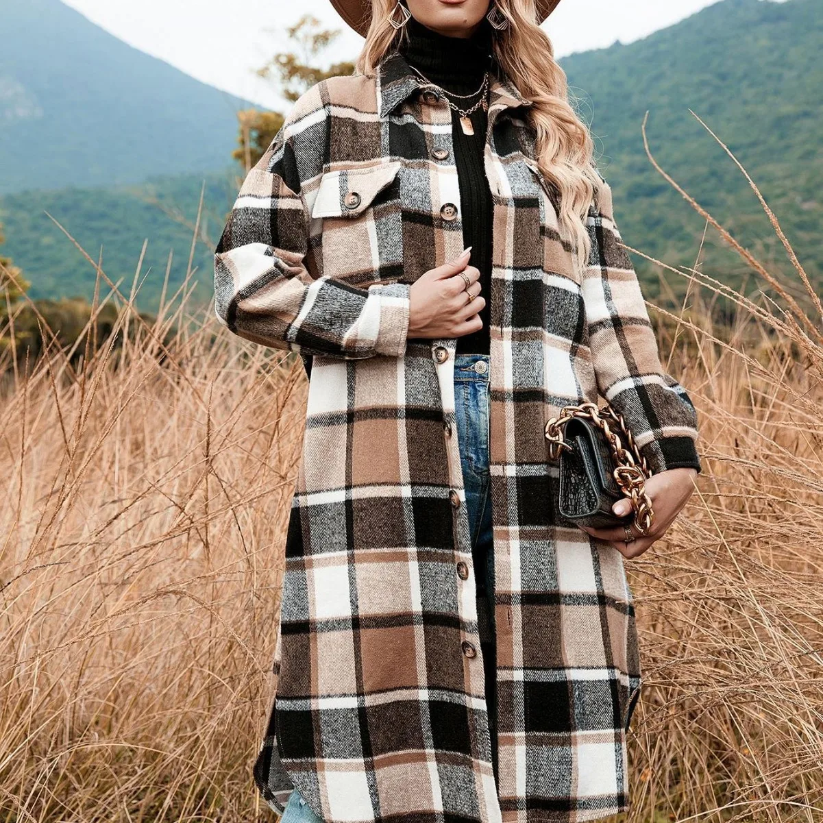 

Новинка 2023 года, женские пальто Cappotto Donna Invernale, плащ в клетку с лацканами и карманами на пуговицах, модный и универсальный Casaco Feminino