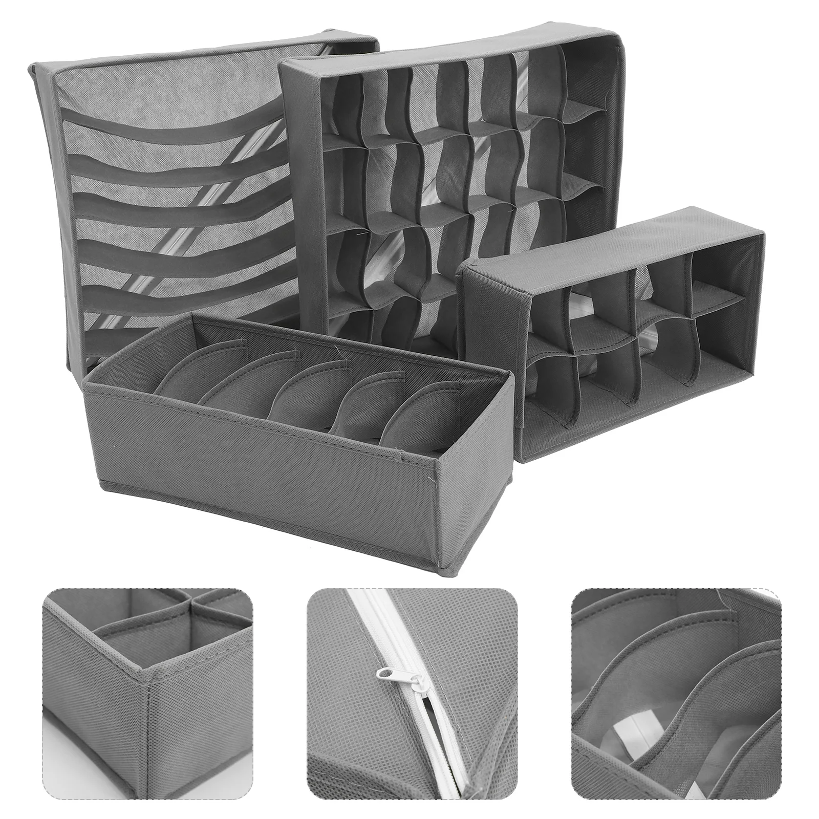 

4pcs Storage Box Non woven Fabric ganizer Underwear Storage Container Deep Gray Sock Bra Closet Dresser Wardrobe Container