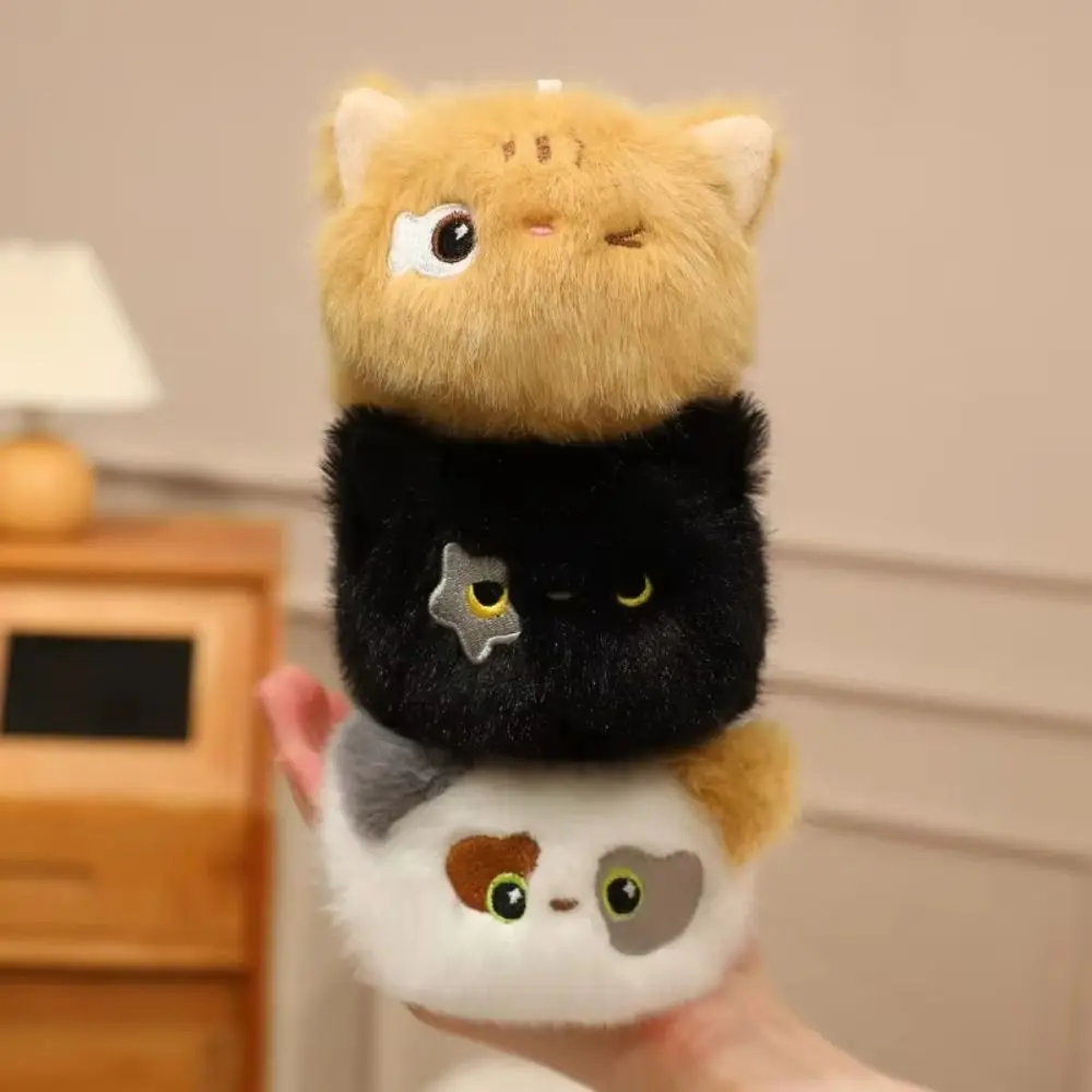 Birthyday Xmas Gift Stuffed Animals Black Cat Keychain Cartoon Fluffy Orange Cat Pendants Round 16cm Grey Cat Baby Gifts