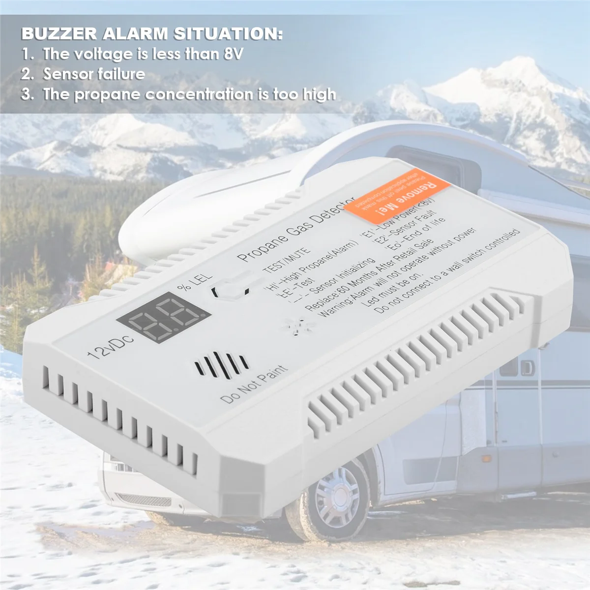 Propane Detector 12V LPG Natural Gas Sensor Leak Alarm 85DB Siren for Car RV Home Digital Propane Tester Meter(White) image 6