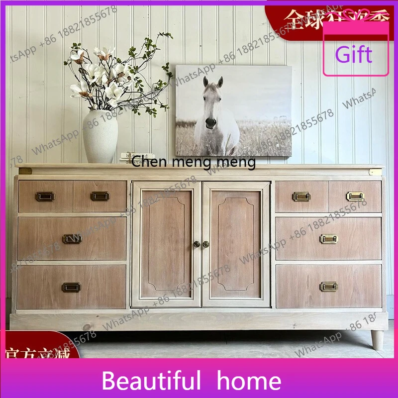 

D1089 French retro style solid wood dresser chest cabinet integrated living room wall storage cabinet bedroom bedside locker