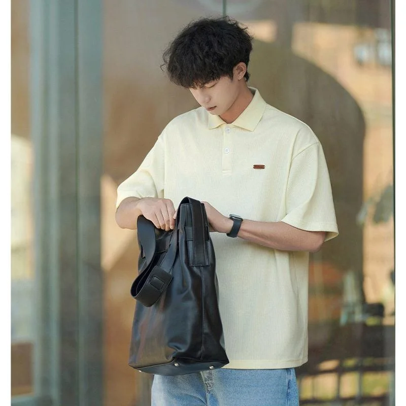 

Short Sleeve Shirt Summer Style Texture Half Sleeve T-Shirt Vintage Loose Trendy Brand Sweatshirt round Neck