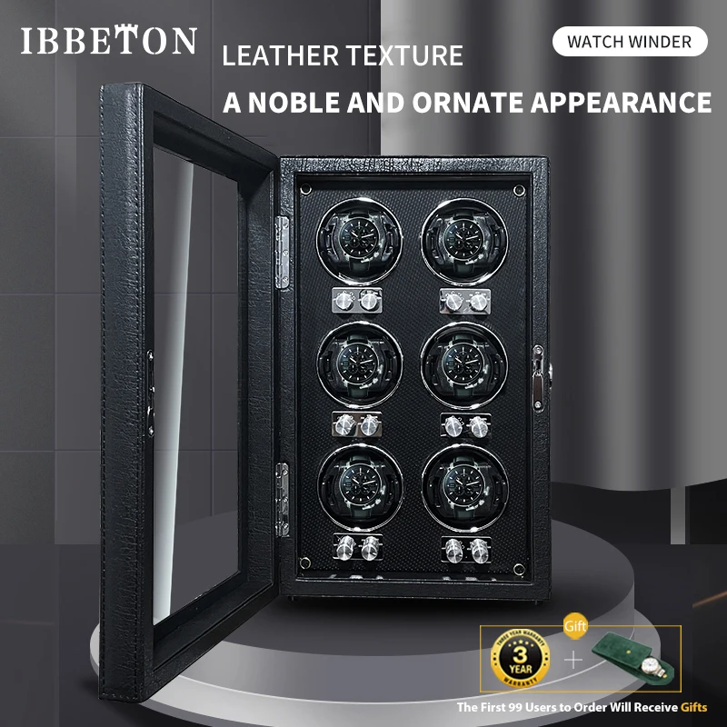 IBBETON Brand Luxury Wood Watch Winder High-End Leather Automatic Watches Box with Mabuchi Motor Watch Cabinet Clock Storage Box