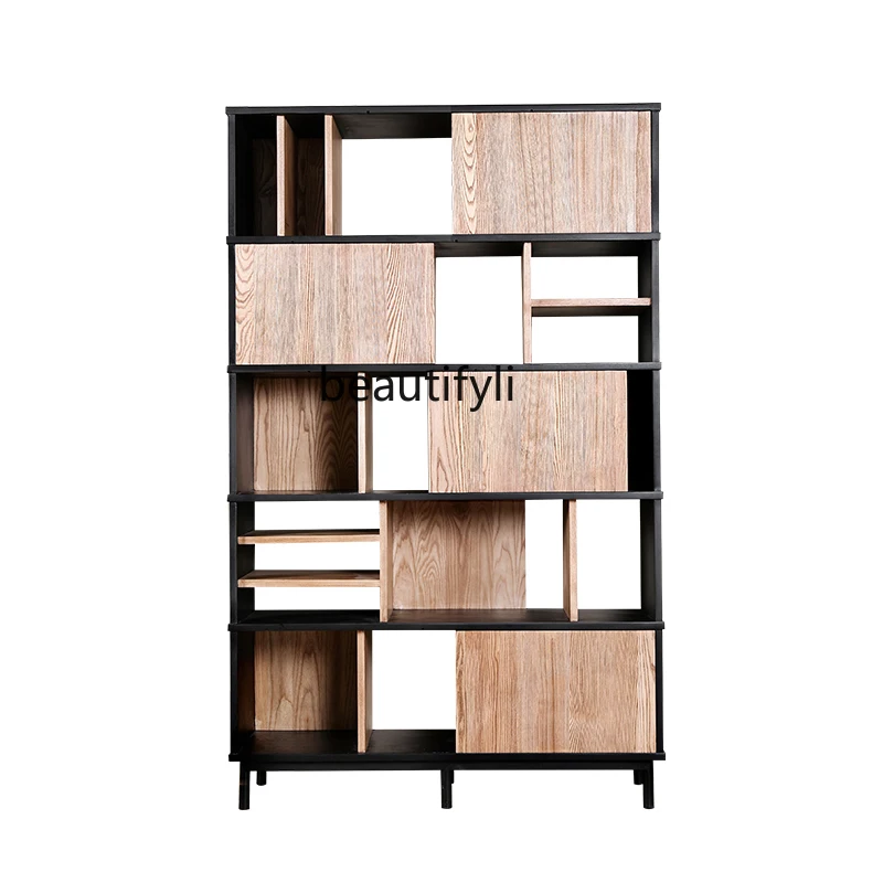 

Minimalist Solid Wood Display Cabinet Living Room Showcase Study Floor Wall Decoration Bookcase storage cabinet furniture