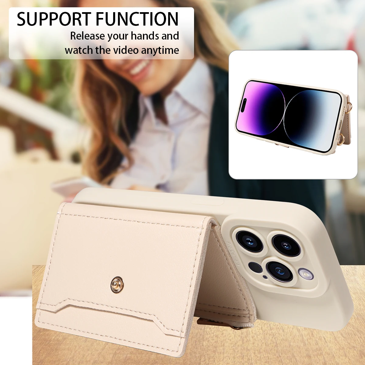 Faux Leather Phone Case for IPhone16promax15 14 13 12 11Plus Mini 7 8plus XSMAX XR Crossbody Anti-drop with Mirror Wallet Cover