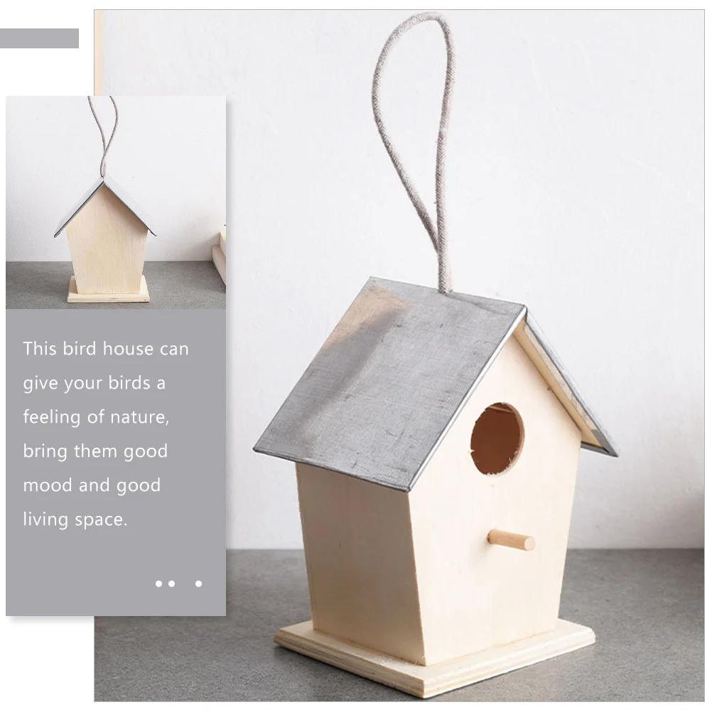 

Wooden Bird House For Small Birds Hanging Nest Outdoor Garden Shelter Windproof Rainproof Natural Wood Bird Home Pet Supplies