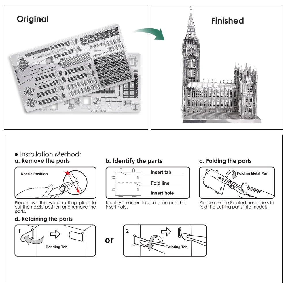 Piececool-Big Ben Model Building Kits, 3D Metal Puzzle, Jigsaw, Kit DIY, Brinquedos Adolescentes, Quebra-cabeça, Melhores Presentes de Aniversário