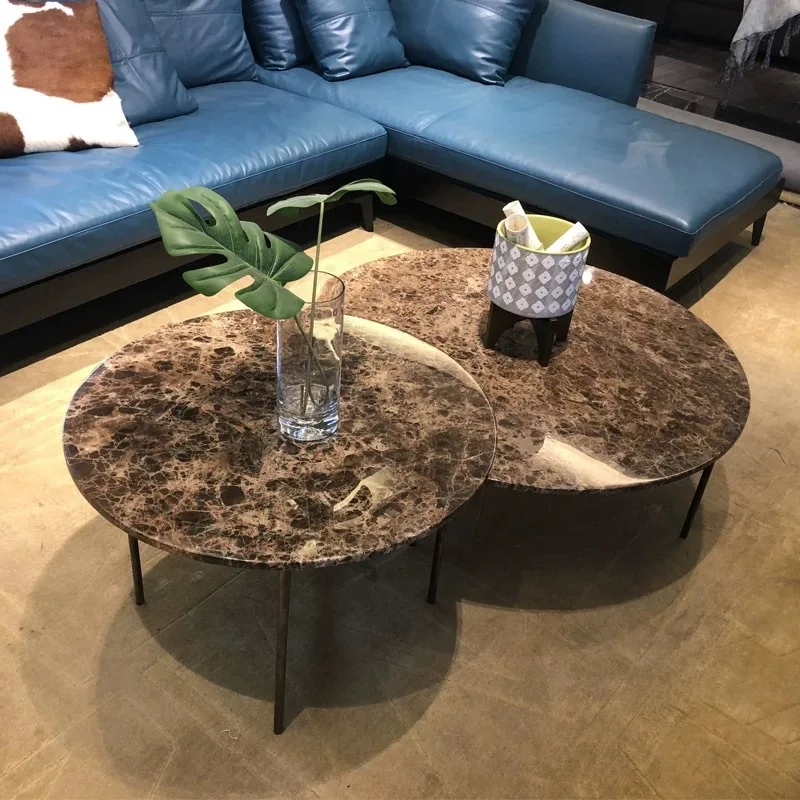 Rotsplaat salontafel woonkamer huishouden eenvoudige roestvrijstalen ronde combinatie salontafel