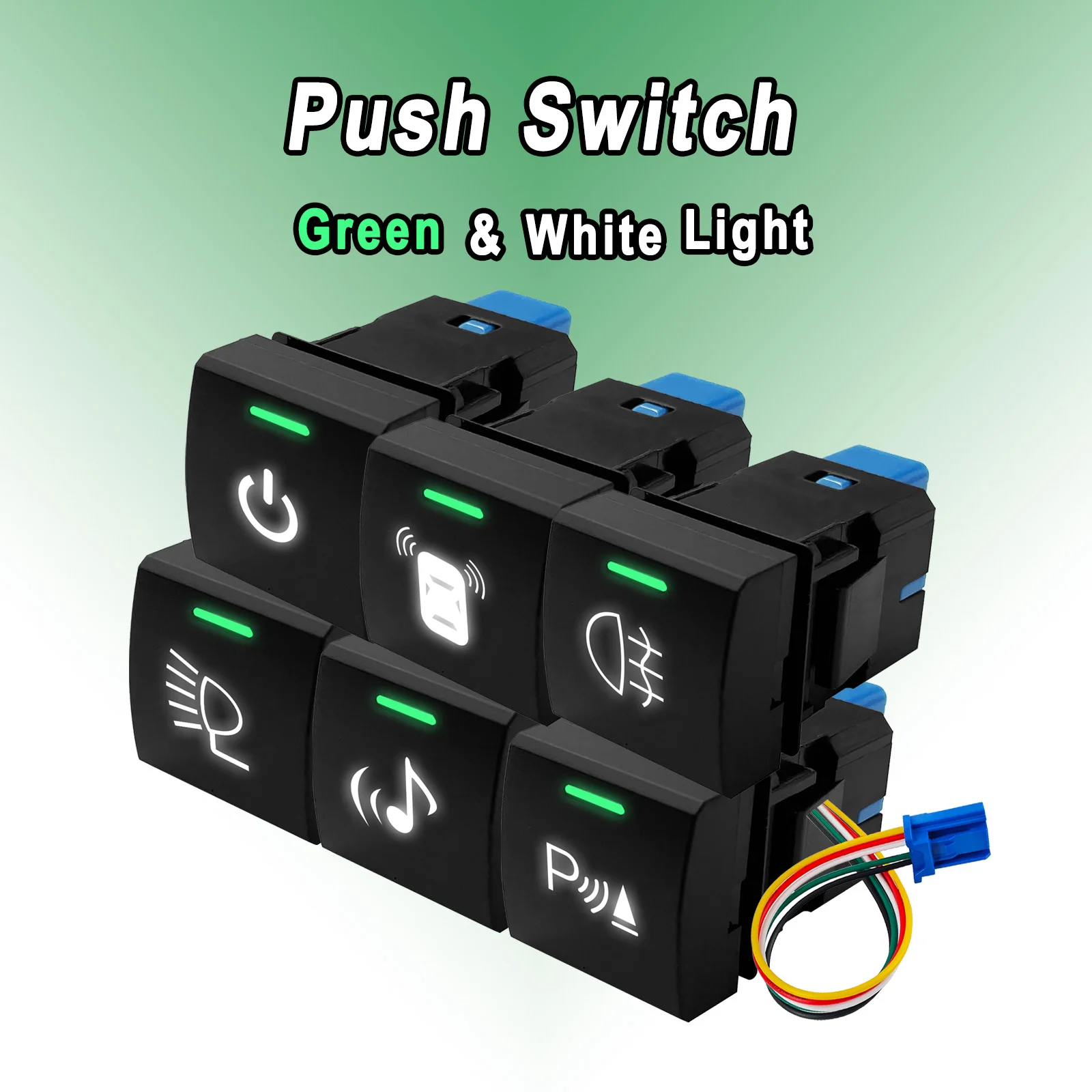Interruptor de botón para coche con luces verdes y blancas |   Botón de Encendido/Apagado de 12V para Maletero, Bocina y Luces de Circulación Diurna para Accesorios de Toyota Corolla, PRADO, LandCruiser y RAV4