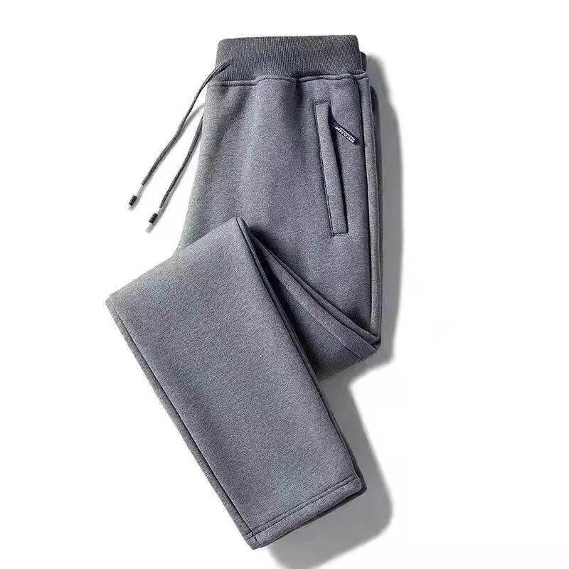 Slim Fit Sport Pants Casual Elastic Cuffed Trousers High Waist Zipper Long Pants Straight Leg Pants Comfortable Polyester Fiber