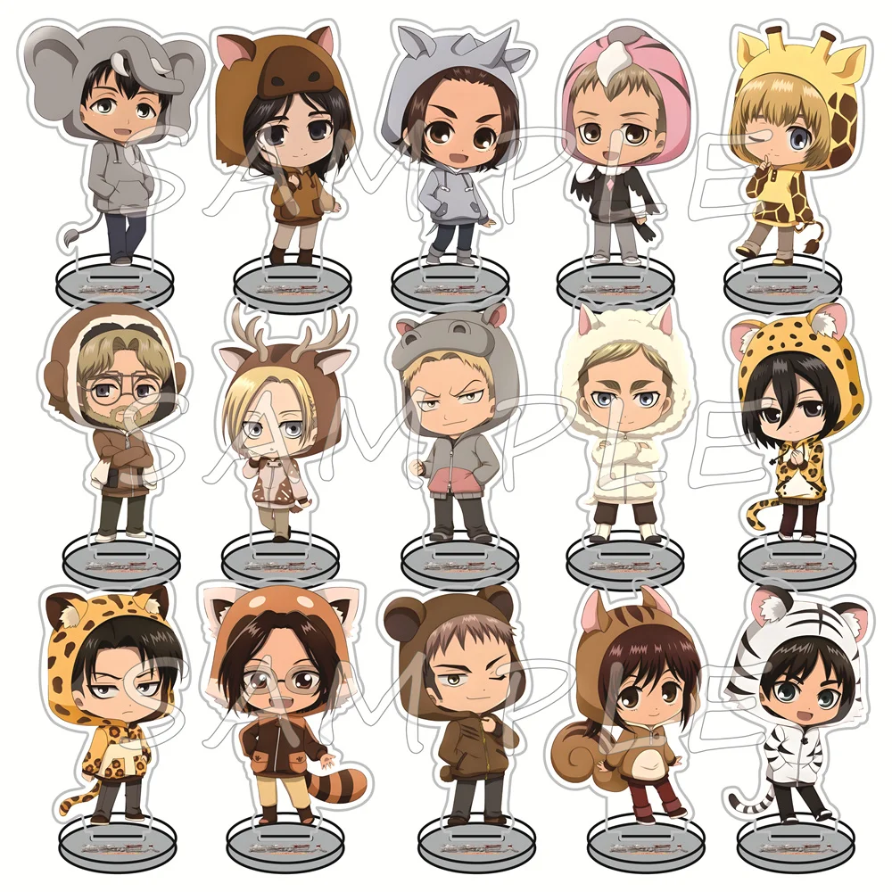 Figuras de acrílico de 10 cm de Ataque a los Titanes, llavero con diseño de Animal Hood, merchandising de anime y manga, decoración de escritorio, adorno para mesa, regalo para fans otaku.