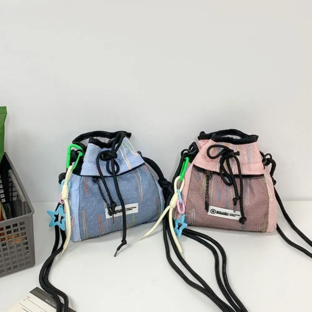 Veelzijdige Nylon Trekkoord Crossbody Tas Vierkant Geplooide Heren Messenger Bag Lichtgewicht Koreaanse Stijl Mini Emmer Tas Dames