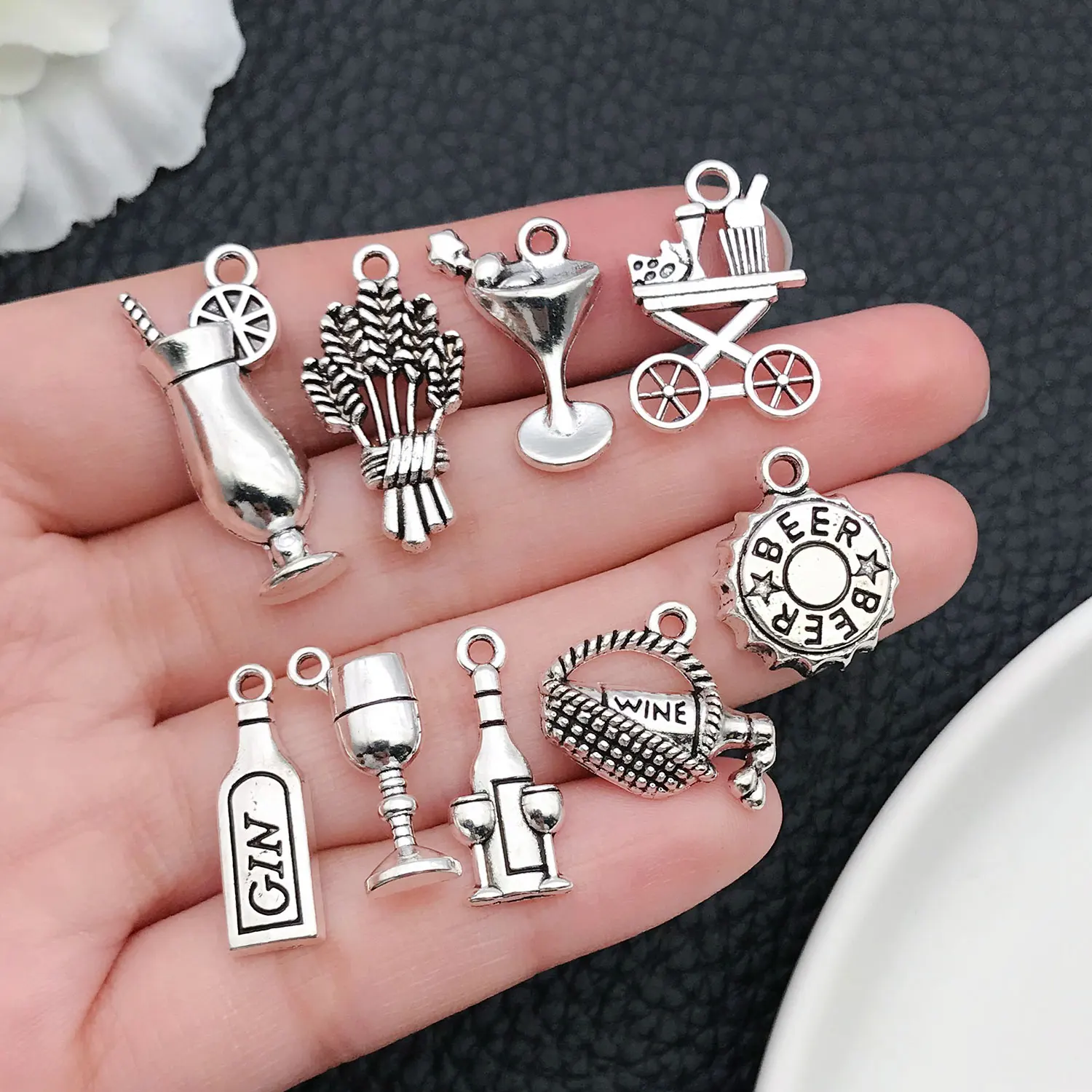 13pcs Antique Silver Wine Glass Series Charms, Vintage Alloy Pendants for DIY Earrings Bracelet Necklace Keychain Jewelry.