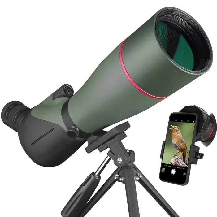 Big Objective Lens for Bird Watching, Spotting Scope, BAK4 Prism Lens, Monocular Telescope with Tripod, 80mm, 20X-60X Zoom