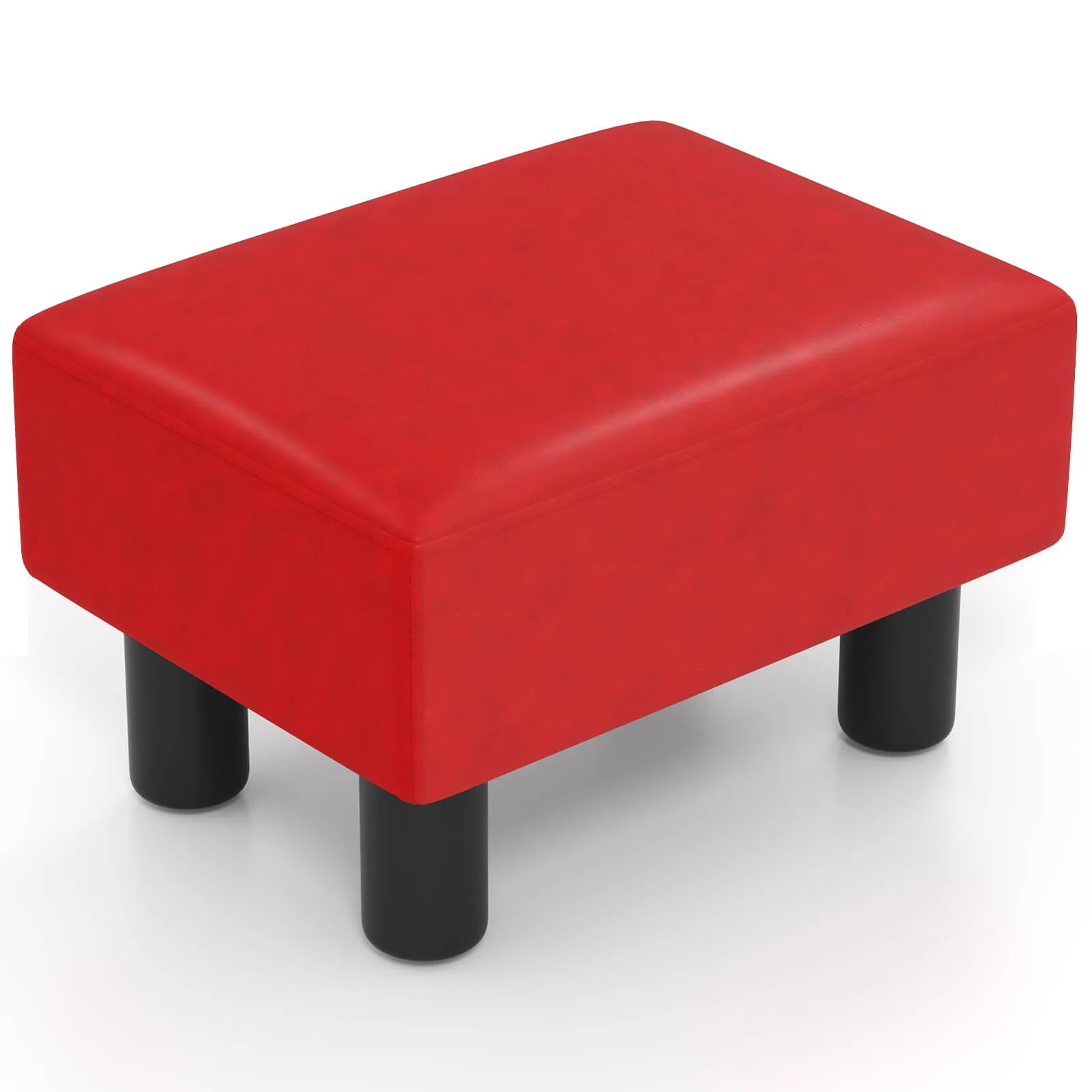 

Small Ottoman PU Leather Footrest Modern Footstool Rectangular Seat Stool Red