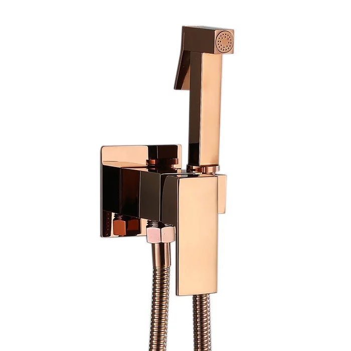 

Bidet faucet Set Bathroom Square Solid Brass Single Cold Wall Mounted Toilet High Pressure Gun Matte Black Gold Black Sigle Cold