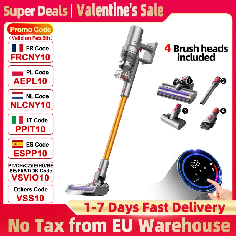 ABIR-aspirateur sans fil VC205, 27000PA, poignées anti-poussière intelligentes, grand écran tactile, pour la maison des animaux domestiques