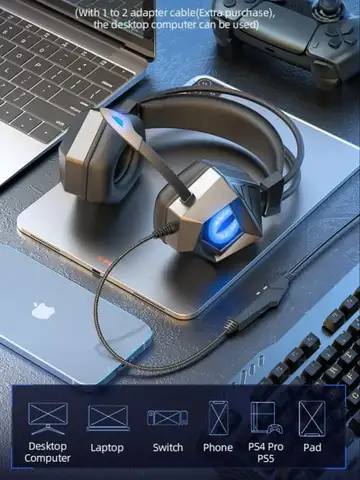 Professional Wired Gaming Headphones With Microphone Led Light For Computer PS4 PS5 Xbox Bass Stereo PC Gaming Headset Gifts