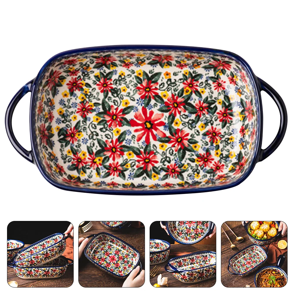 Polish Baking Tray Oval Food Storage Dish Plate Kitchen Micro-wave Oven Decorative Ceramic Ceramics Baked