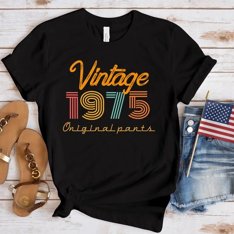 Fashion Vintage 1975 Printed T-Shirts Men Women Summer Casual Short Sleeved T-Shirts Round Neck Tops Vintage 1975 Shirt