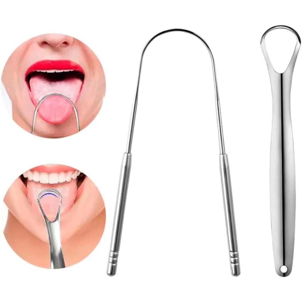 2Pcs Stainless Steel Tongue Scraper Tongue Cleaner Oral Care Hygiene Scraper Dental Oral Care Hygiene Health Care Tool