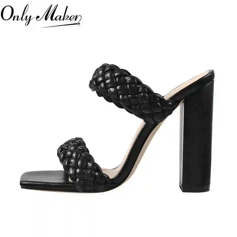 Onlymaker Women  Black Open Toe Chunky High Heel Slip On Mules Summer Sandals