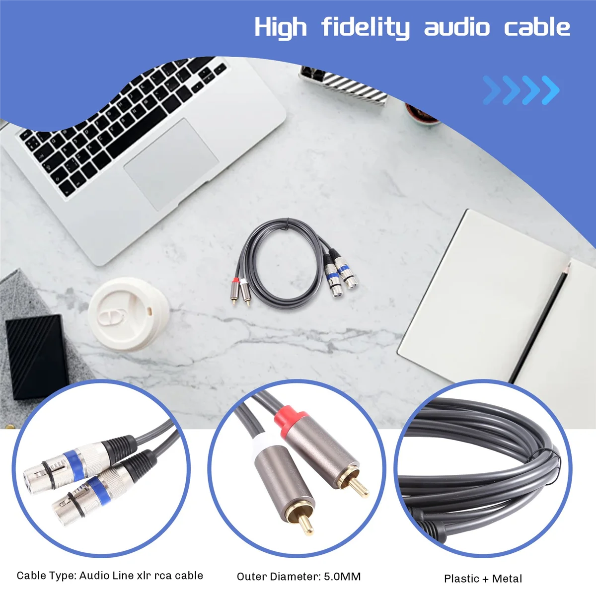 Hifi Audio Cable 2 Rca Male to Xlr 3 Pin Female Mixing Console Amplifier Dual Xlr to Dual Rca Shileded Cable 1.5M