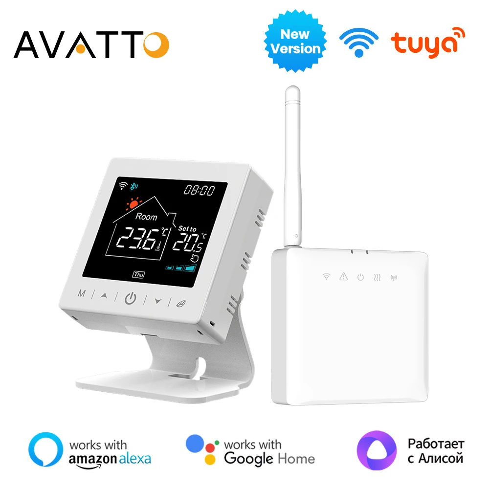 AVATTO Tuya WiFi Smart Thermostat ，RF 433 Wireless Receiver Water Gas Boiler and Actuator Works With Alexa Google Home Alice