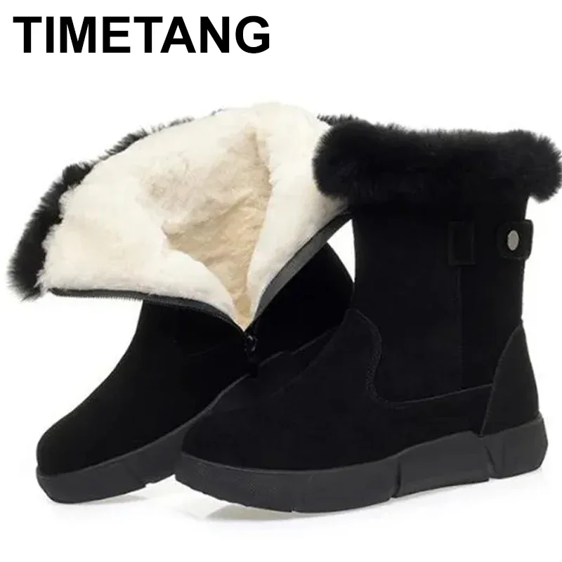 

Cowhide Suede Warm Comfortable Snow Boots Cotton Shoes Woman Thickened Plush Wool Boots 2024 in-tube Winter Women Boots