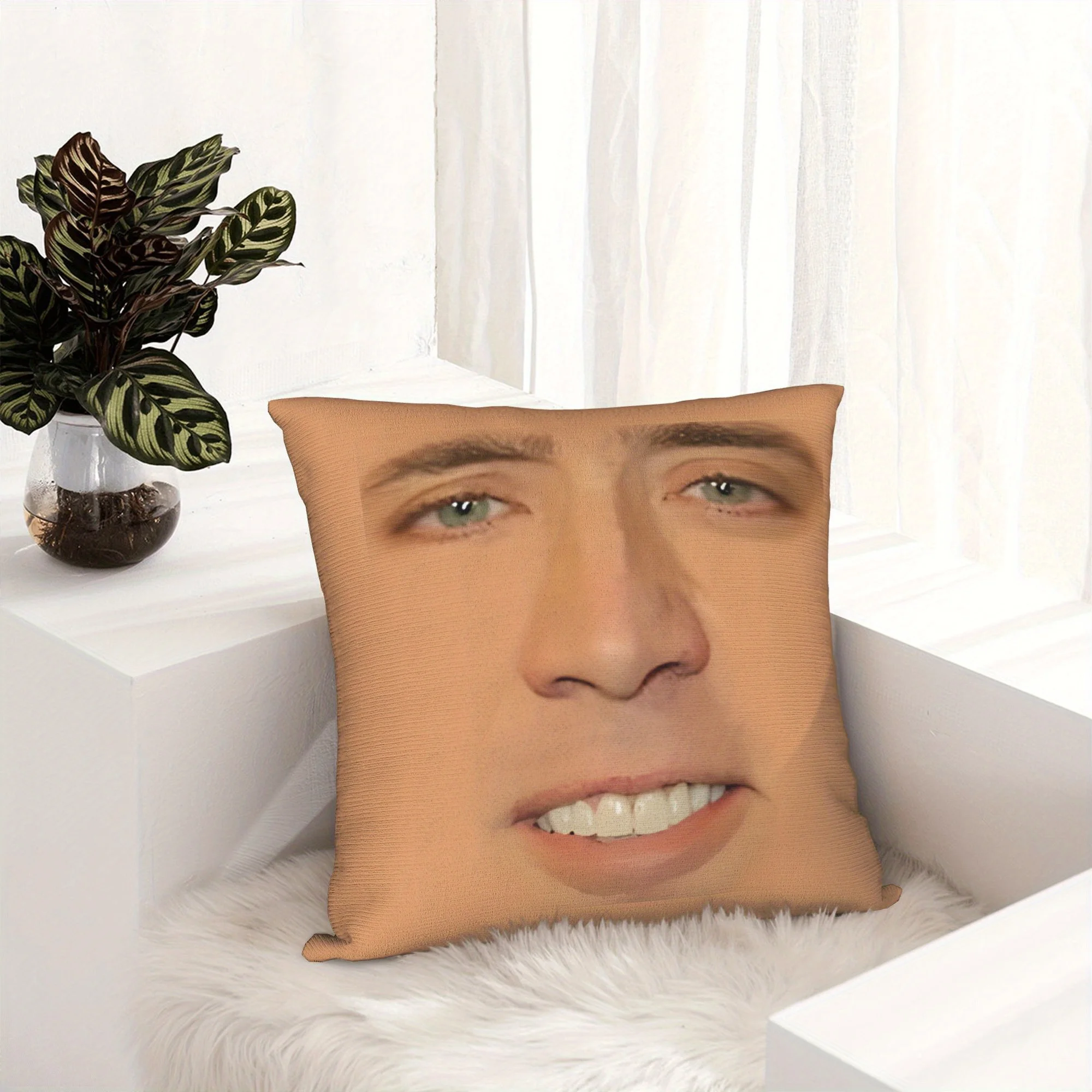 1pc Nicholas Cage Full Face Print Pillowcase, Realistic Actor Portrait Zippered Cushion Cover, Machine Washable Sofa Living Room