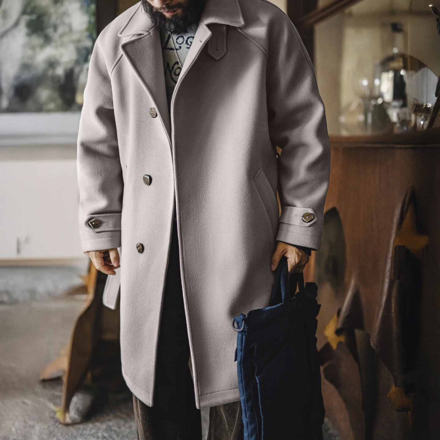 

Мужской плащ Maden, свободное пальто средней длины, пальто для зимы, рукав реглан, ремень, дизайн с поясом, немецкий стиль