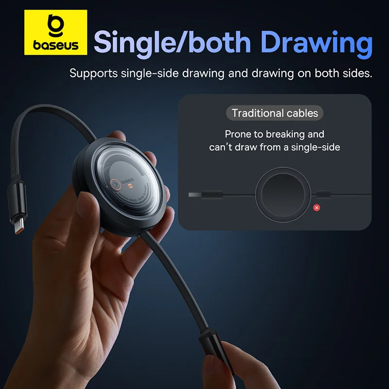 

Baseus Free2Draw Выдвижной Кристалл Кабель для быстрой зарядки данных Type-C к M+L+C 100 Вт 1,1 м Луна Белый и Черный